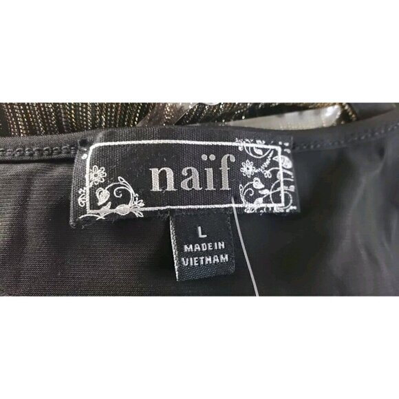 NWT NAIF FORMAL METALLIC GOLD BLACK SPAGHETTI STRAP CAMISOLE TOP SZ LARGE - Picture 6 of 7